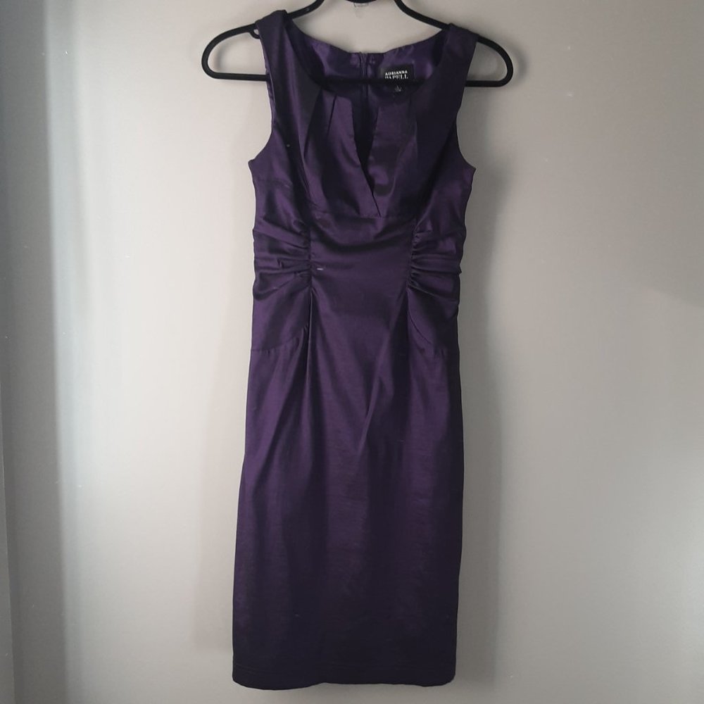 Adrianna Papell Sleeveless Ruched Midi Cocktail Dress, Purple / Eggplant | 4
